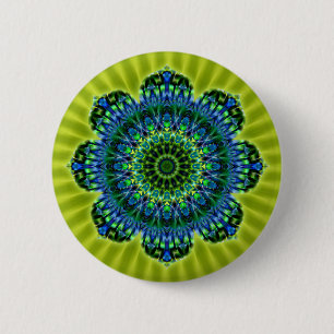 Badge Rond 5 Cm bleu vert mandala fleur vert clair