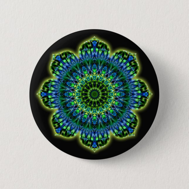 Badge Rond 5 Cm bleu vert mandala | noir (Devant)