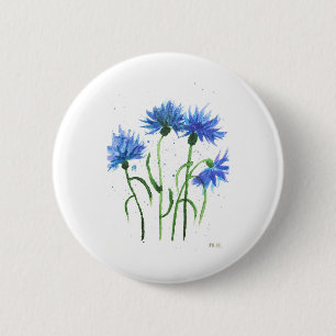 Badge Rond 5 Cm Bleus fleurs de blé aquarelle