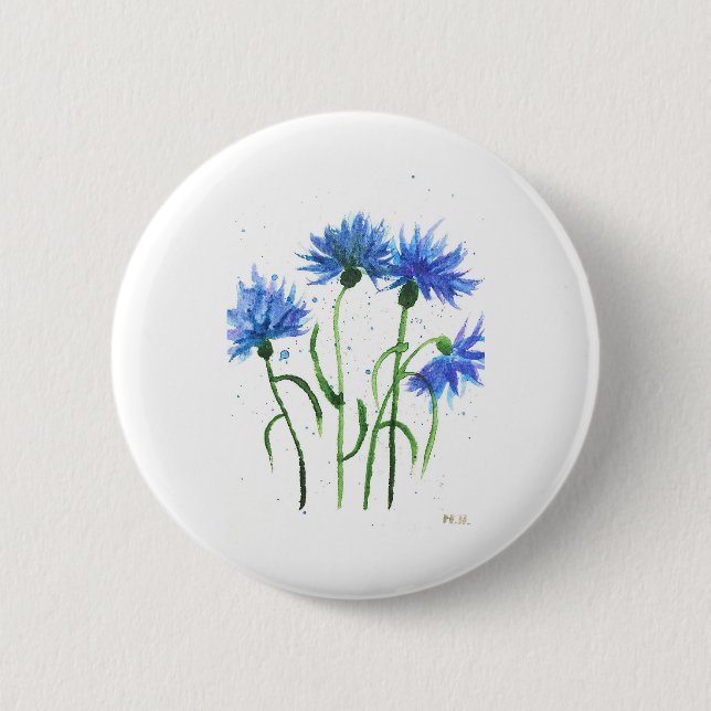 Badge Rond 5 Cm Bleus fleurs de blé aquarelle (Devant)