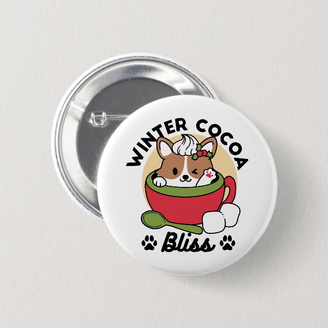 Badge Rond 5 Cm Bliss de cacao d'hiver - Chien mignon en mode Mug (Devant & derrière)