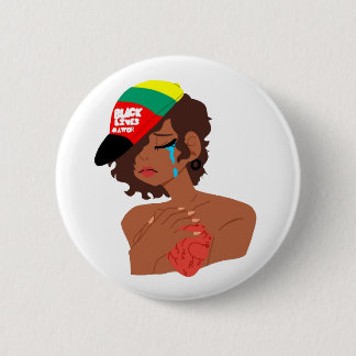 Badge Rond 5 Cm BLM Bouton Larmes de la femme noire