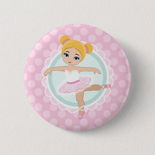 Badge Rond 5 Cm Blonde Ballerina - Pink Ballet Dancer Girl (Devant)