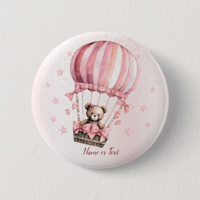 Badge Rond 5 Cm Blonde en Teddy Bear Rose Cute Hot Air (Devant)