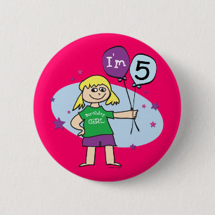 Badge Rond 5 Cm Blonde Girls I'm 5 5th Birthday