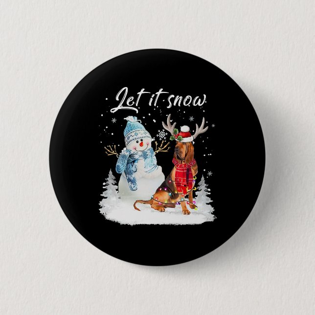 Badge Rond 5 Cm Bloodhound Père Noël Chien Noël Snowman Xmas Pajam (Devant)
