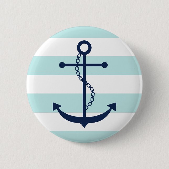 Badge Rond 5 Cm Blue Anchor on Mint Stripes (Devant)
