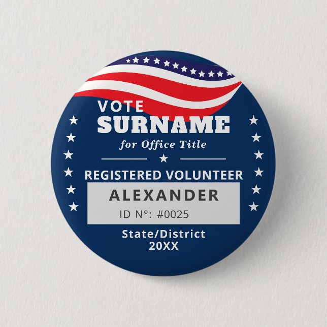 Badge Rond 5 Cm BLUE Authorized Volunteer 2026 Midterm Campaign ID (Devant)