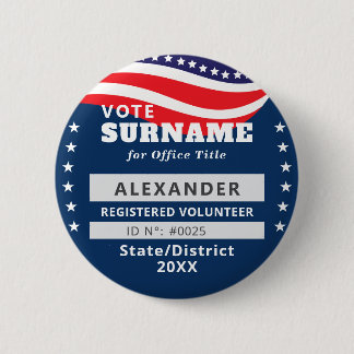 Badge Rond 5 Cm Blue Authorized Volunteer Election Campaign ID