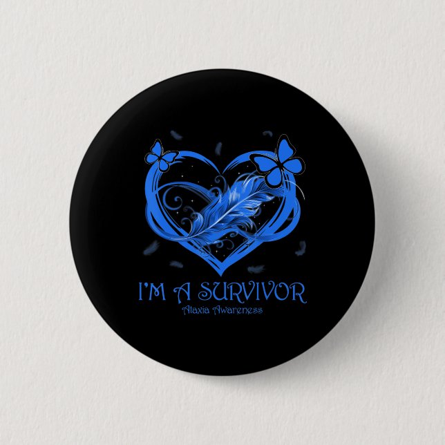 Badge Rond 5 Cm Blue Butterfly Heart I'm A Survivor Ataxia Awarene (Devant)