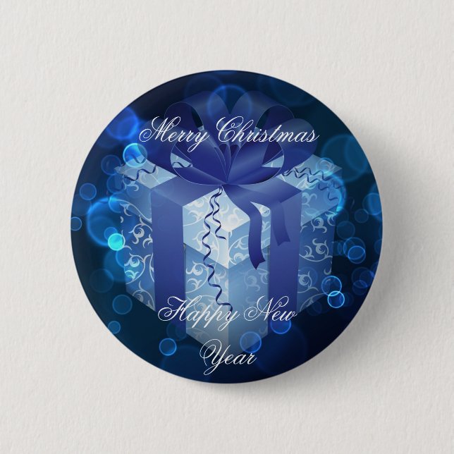 Badge Rond 5 Cm Blue Christmas Gift Button (Devant)