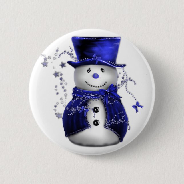 Badge Rond 5 Cm Blue Christmas Snowman (Devant)