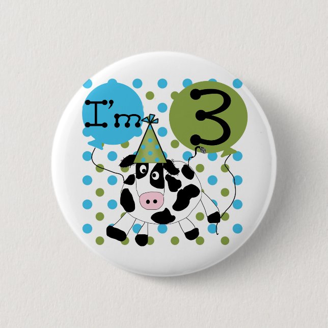 Badge Rond 5 Cm Blue Cow 3e Anniversaire Tshirts et cadeaux (Devant)