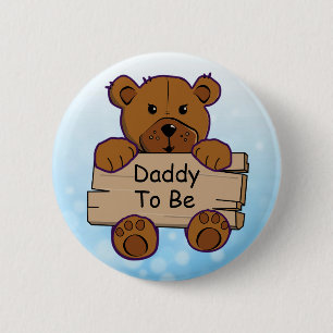 Badge Rond 5 Cm Blue Daddy to Be Teddy Bear Baby shower
