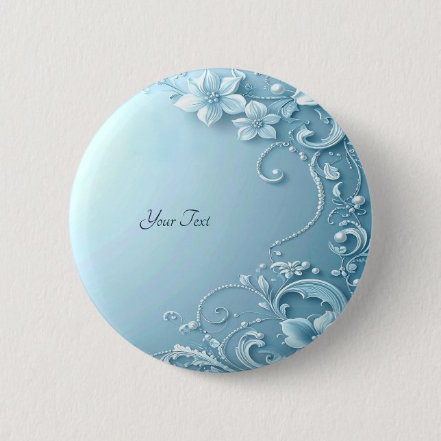 Badge Rond 5 Cm Blue Decorative Floral Button (Devant)