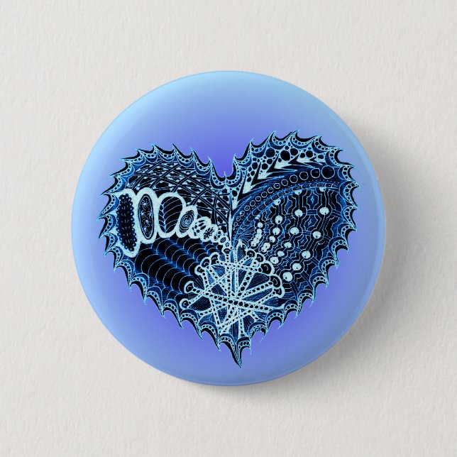 Badge Rond 5 Cm Blue Doodle Heart (Devant)