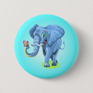 Badge Rond 5 Cm Blue Elephant Jouer avec Butterfly-44644