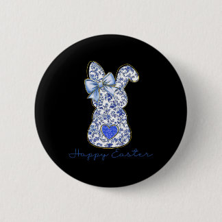 Badge Rond 5 Cm Blue Floral Toile Chinoiserie Bunny Easter For Gir