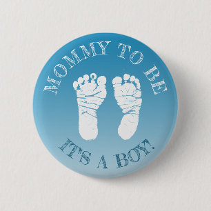 Badge Rond 5 Cm Blue Footprints garçon Baby shower Maman à être Bo