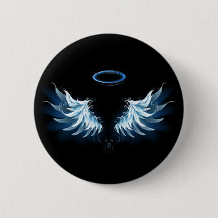 Badge Rond 5 Cm Blue Glowing Angel Wings on black background
