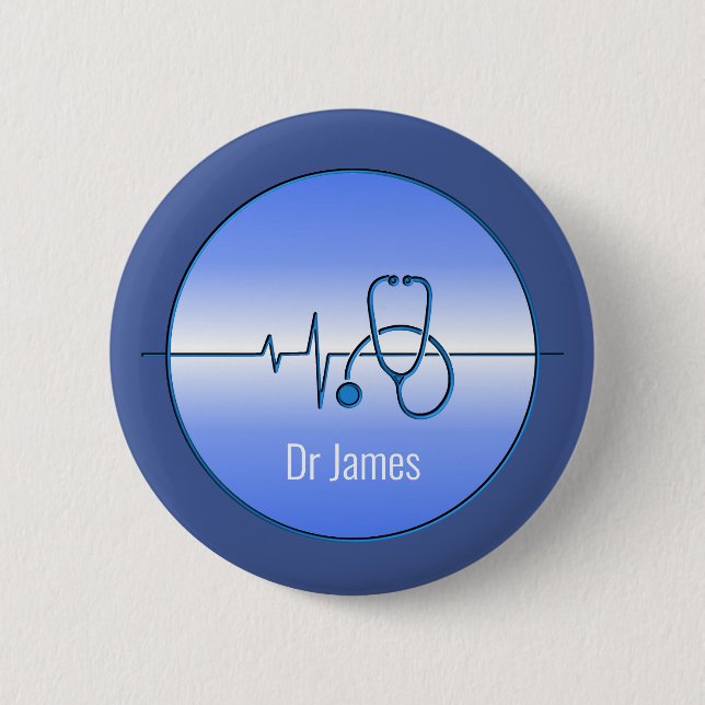 Badge Rond 5 Cm Blue Grey Medical Stethoscope Heartbeat (Devant)
