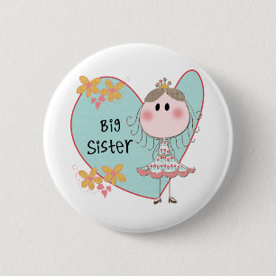 Badge Rond 5 Cm Blue Heart Princess Big Sister