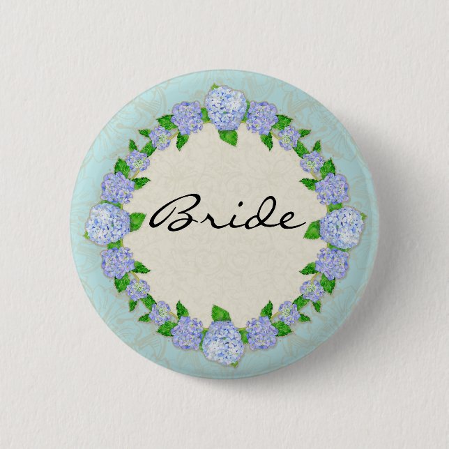 Badge Rond 5 Cm Blue Hydrangea dentelle Floral Formal Élégant Mari (Devant)
