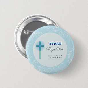 Badge Rond 5 Cm Blue Lace Boy Baptism