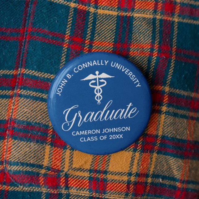 Badge Rond 5 Cm Blue Médicale School Graduation Party Keepsaké (Créateur téléchargé)