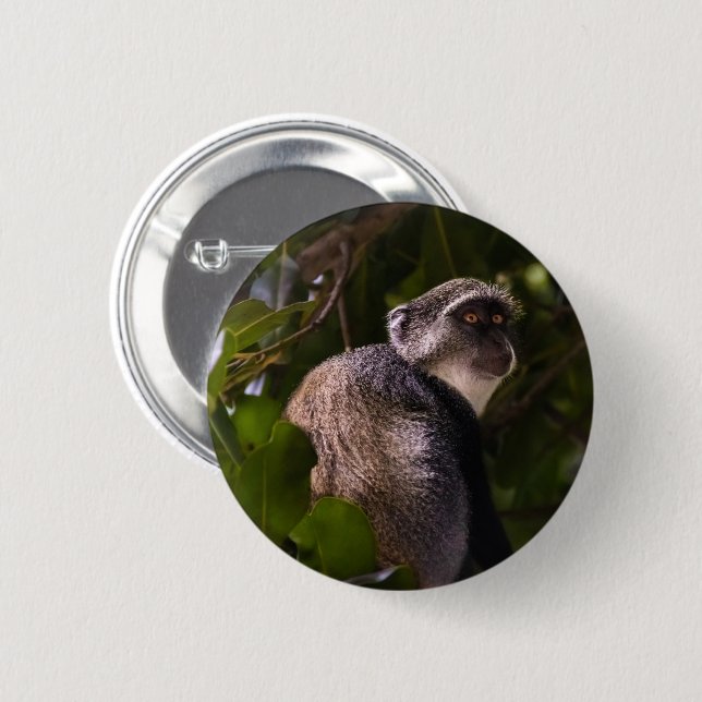 Badge Rond 5 Cm Blue monkey, Zanzibar (Devant & derrière)