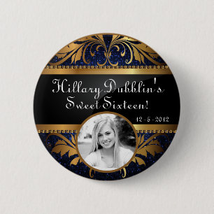 Badge Rond 5 Cm Blue Navy Glitter Sequin Disco Glitz Photo Button