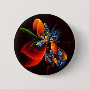 Badge Rond 5 Cm Blue Orange Floral Moderne Art Abstrait Motif #03
