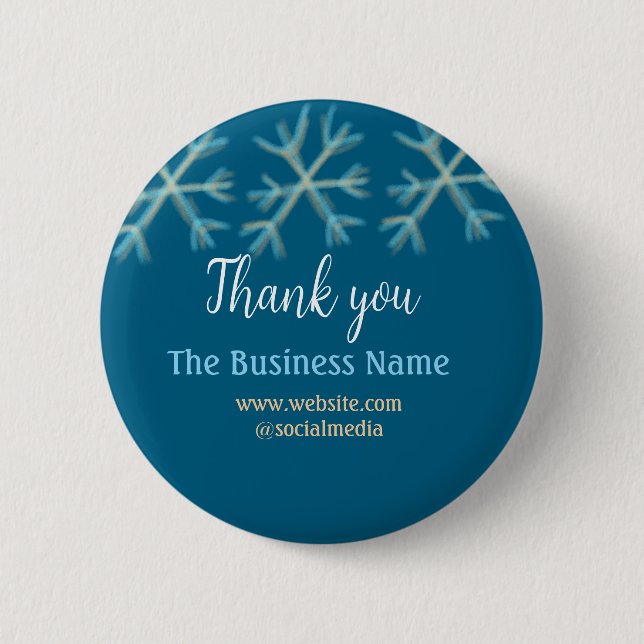 Badge Rond 5 Cm Blue orange snowflakes ajouter nom commercial noël (Devant)