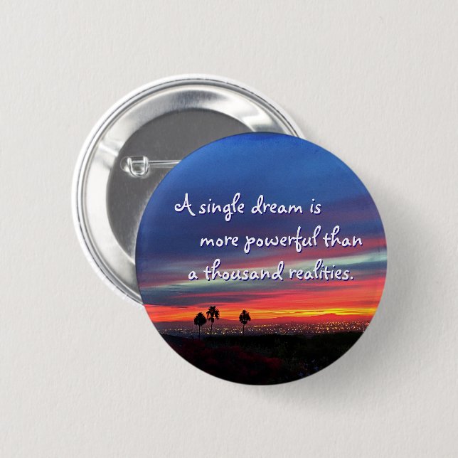 Badge Rond 5 Cm Blue Orange Sunset Photo Une Citation De Rêve Uniq (Devant & derrière)