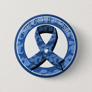 Badge Rond 5 Cm Blue Paisley Awareness Blue Ribbon