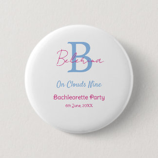 Badge Rond 5 Cm blue pink on clouds nine monogram bachelorette par