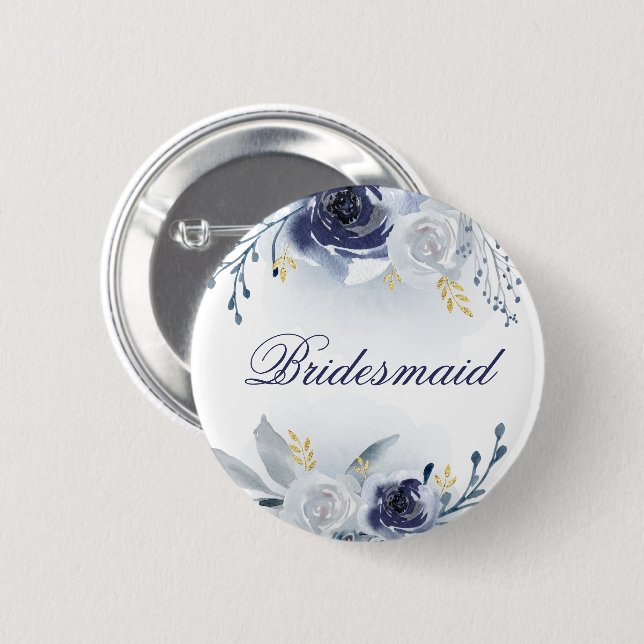Badge Rond 5 Cm blue roses bridesmaid (Devant & derrière)