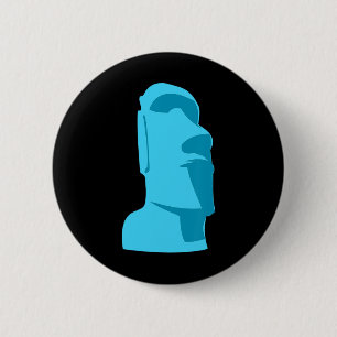 Badge Rond 5 Cm Blue Tiki Moai Easter Island Hawaiian Luau Cadeau