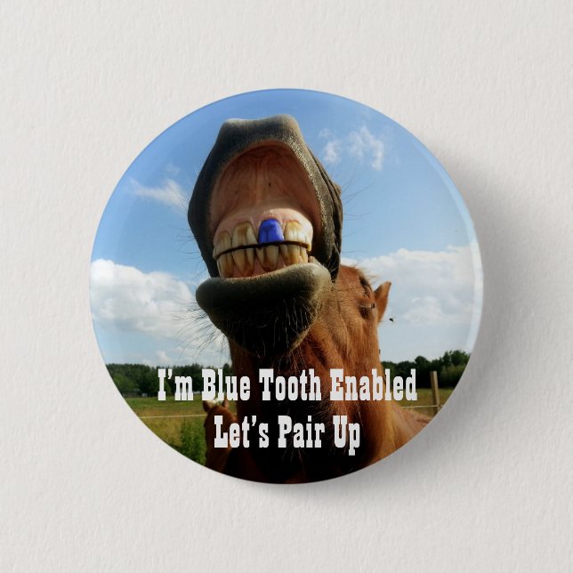 Badge Rond 5 Cm Blue Tooth Enabled Horse (Devant)
