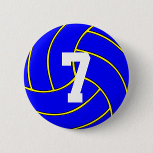 Badge Rond 5 Cm Blue Volleyball Custom Color & Jersey Number Pin