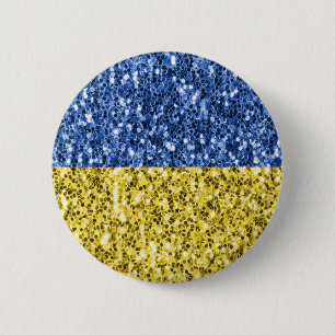 Badge Rond 5 Cm Blue yellow Ukraine flag glitter faux sparkles