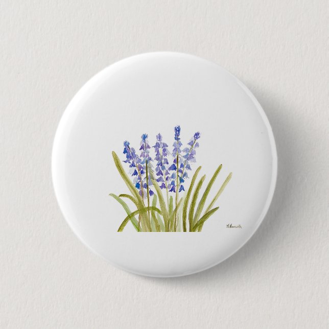 Badge Rond 5 Cm Bluebells fleurs élégante aquarelle bleu nature (Devant)
