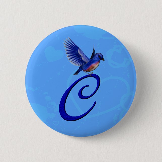 Badge Rond 5 Cm Bluebird Elegant Monogramme Initiale C (Devant)