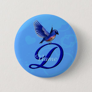 Badge Rond 5 Cm Bluebird Élégant Monogramme Initiale D Personnalis