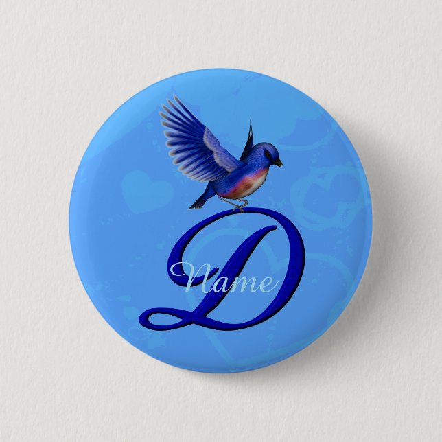 Badge Rond 5 Cm Bluebird Élégant Monogramme Initiale D Personnalis (Devant)