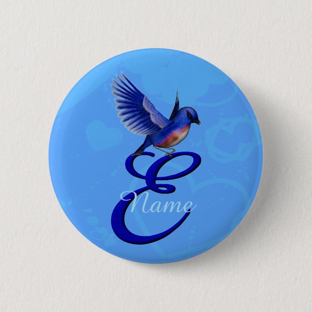 Badge Rond 5 Cm Bluebird Élégant Monogramme Initiale E Personnalis (Devant)