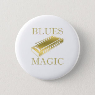 Badge Rond 5 Cm Blues Magic Instrument Harmonica Music Sound Cadea