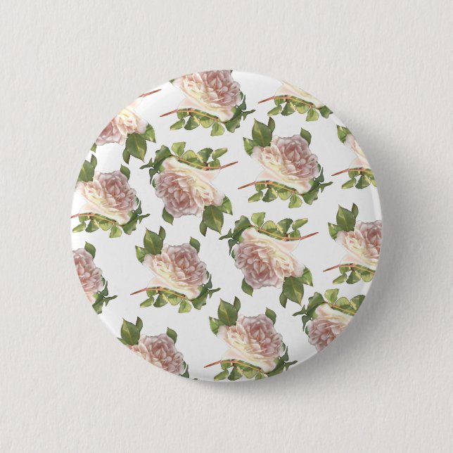 Badge Rond 5 Cm Blushing Ivory Peach Rose (Devant)