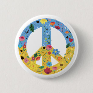 Badge Rond 5 Cm Body Para Bebé Ukrainian Flag Peace Sign with flor