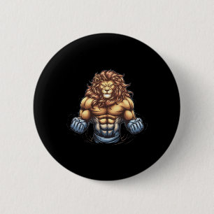 Badge Rond 5 Cm Bodybuilder Lion Lover Gym Porter Fitness Exercice